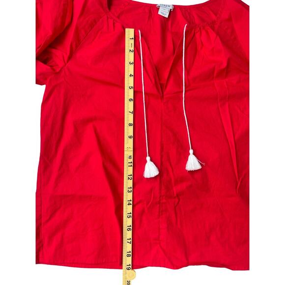 J.CREW Red Peasant Top Floral Appliqué Tassel Tie Boho Blouse - XS - Picture 11 of 15